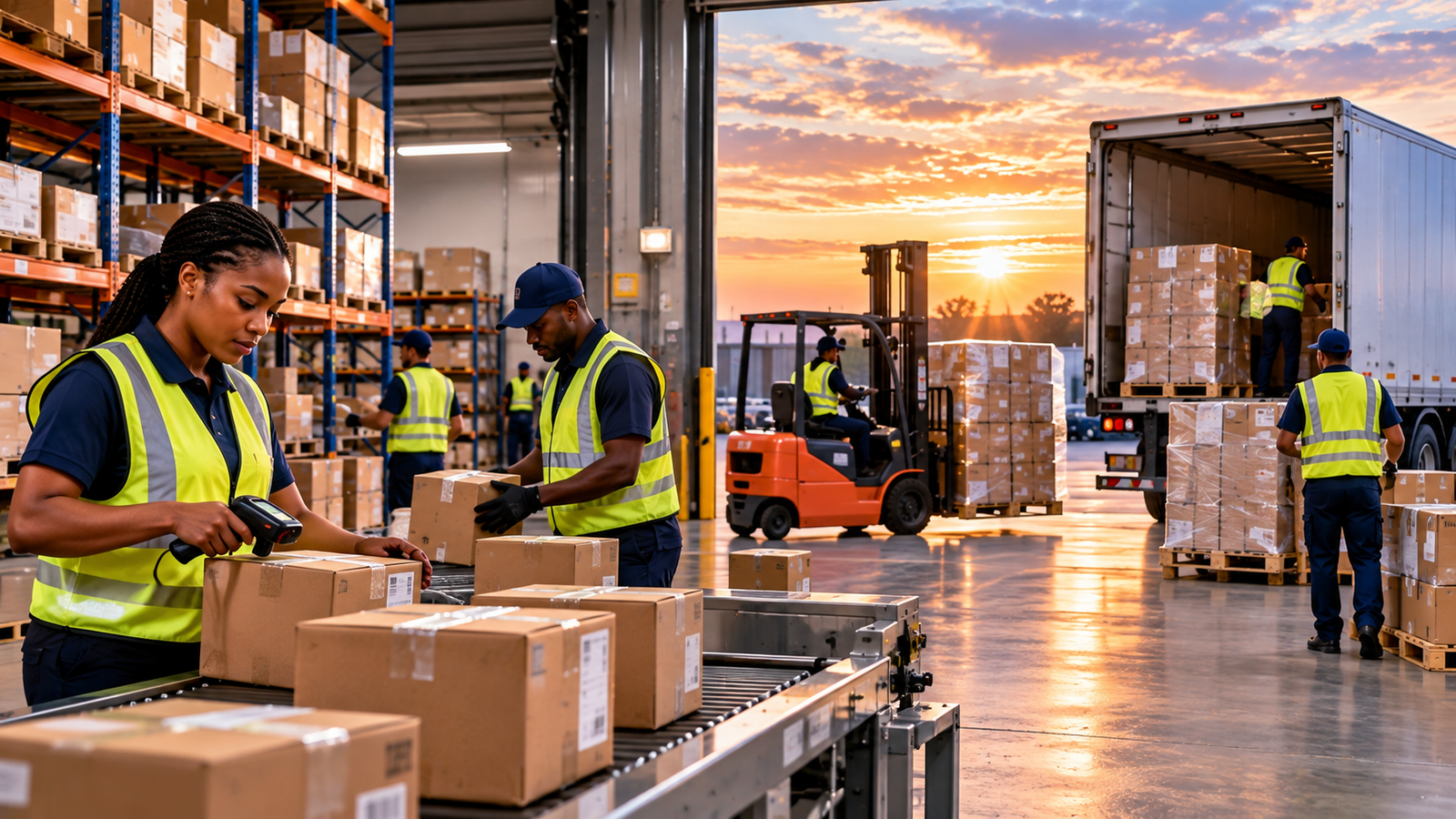 Logistics team preparing shipments for delivery